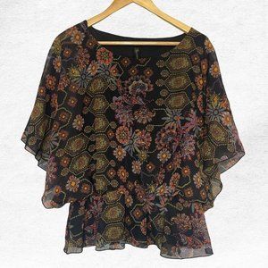 M Black Behave Floral Boho Sheer Sleeve Blouse